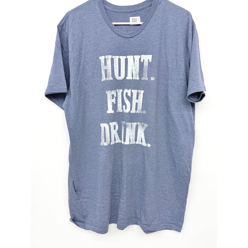 Gildan T-Shirt Hunt Fish Drink Graphic Tee Mens XL Blue